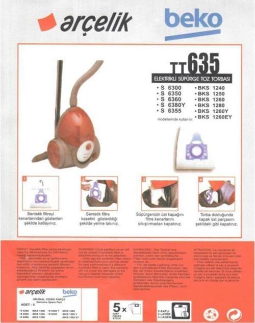 Bks 1325 Süpürge Modeli 5 Adet Toz Torbası Tt635