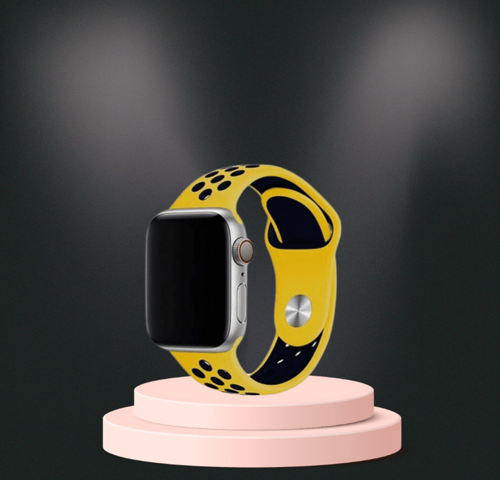 Apple Watch 42 44 45 49 Mm/L Kordon Kayış Bileklik Delikli SARI-SİYAH