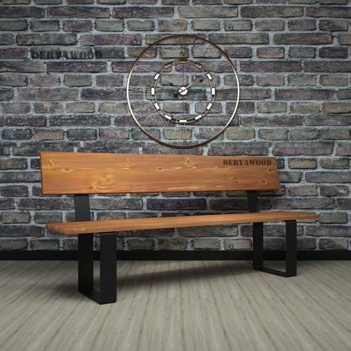 Masif Ağaç Arkalıklı Bank X Ayak Açık Ceviz 120cm