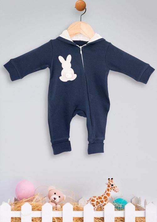 Elci Baby Bebek Tavşan Ponponlu Tulum 6840 Lacivert 3-6 Ay