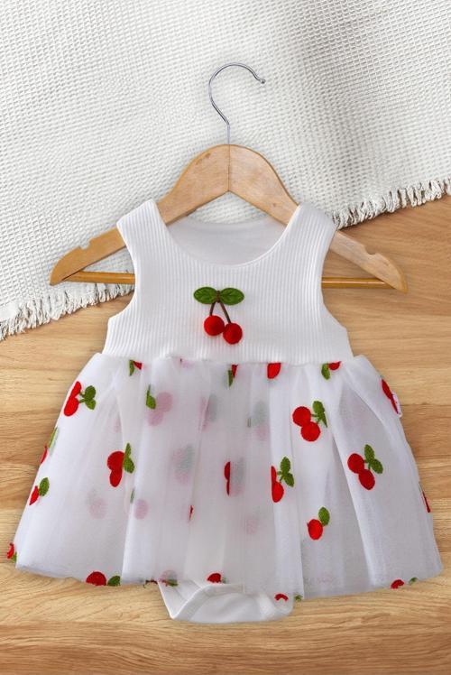Nayinom Baby Kız Bebek Kirazlı Elbise 501 BEYAZ 12 Ay