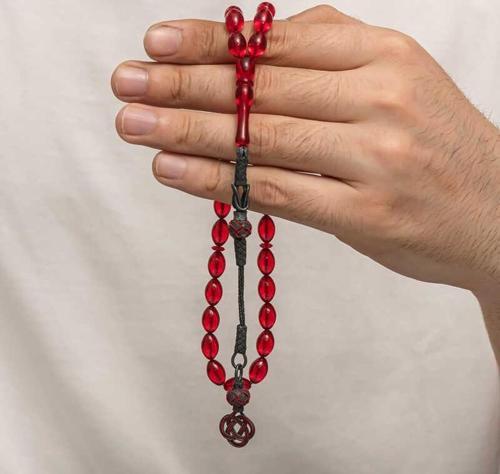 Gümüş Kazaz Püsküllü Sıkma Kehribar Tesbih