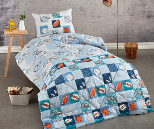 Tek Kişilik Baskılı Pamuklu Silikon Yorgan + Yastık / C3