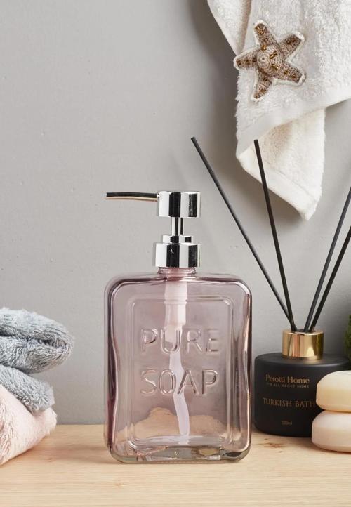 pure soap cam sıvı sabunluk pembe 15742