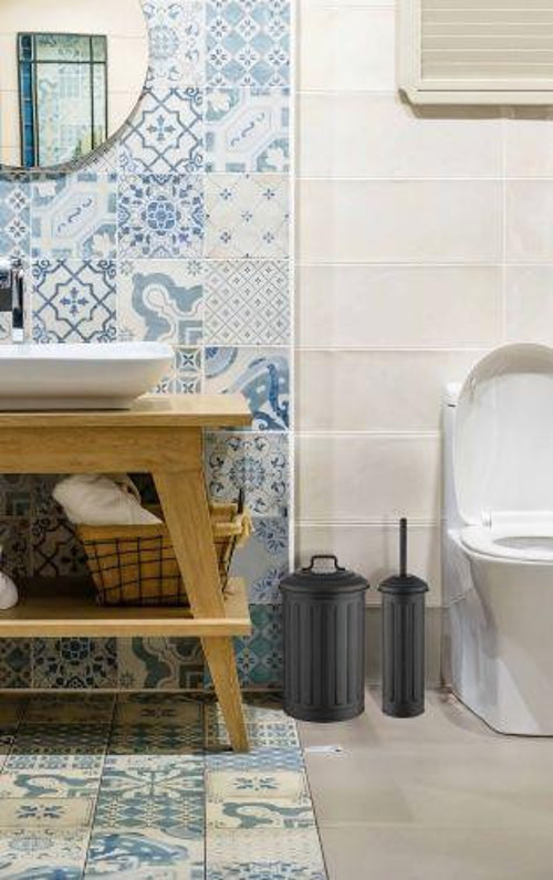 çöp kovası ve tuvalet fırçası seti siyah 2 li