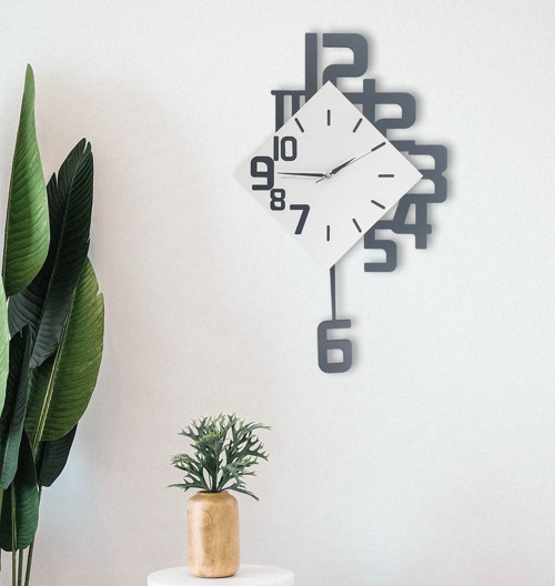 Modern Büyük Boy Geometrik Sallanan Sarkaçlı Ev Ofis Duvar Saati