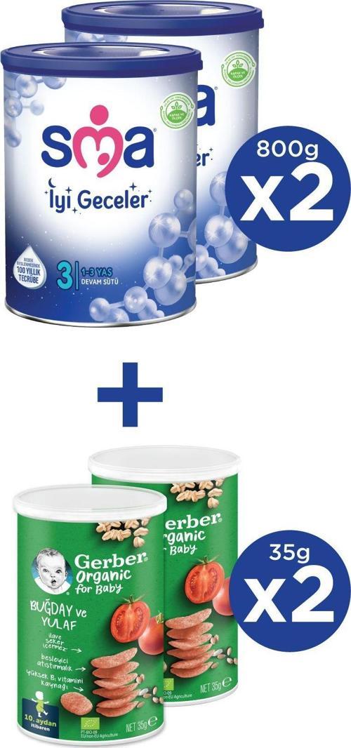 İYİ GECELER 3 1-3 yaş Devam Sütü 2x800g + GERBER ORGANIC Buğday ve Yulaflı Atıştırmalık 2x35g