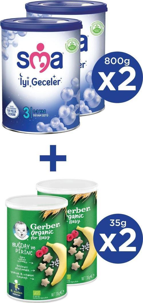 İYİ GECELER 3 1-3 yaş Devam Sütü 2x800g + GERBER ORGANIC Buğday ve Pirinçli Atıştırmalık 2x35g