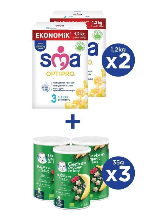 OPTIPRO 3 1-3 yaş Devam Sütü 2x1200g + GERBER ORGANIC Buğday ve Pirinçli Atıştırmalık 3x35g
