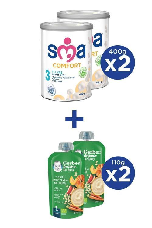COMFORT 3 1-3 yaş Devam Sütü 2x400g + GERBER ORGANIC Yulaflı, Hav., Elm., Balkab. Püresi 2x110g