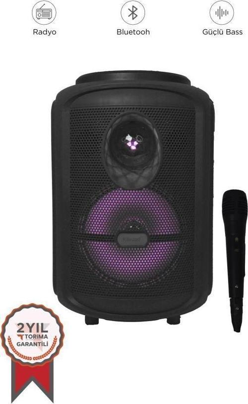 KTS-2111 Siyah RGB Ledli Mikrofonlu Tekerlekli Bluetooth Hoparlör Speaker