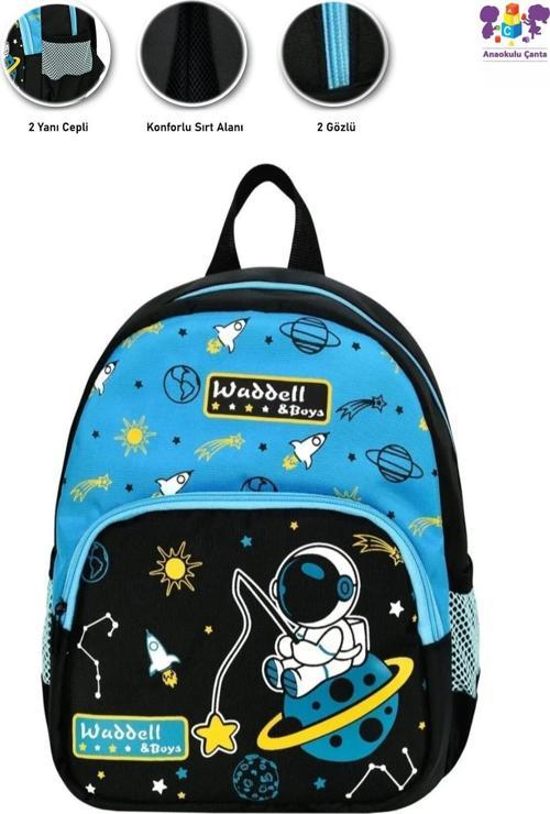 2 Gözlü Anaokulu Oltalı Astronot Çanta - Erkek Çocuk Kreş Çantası - Erkek Çantası