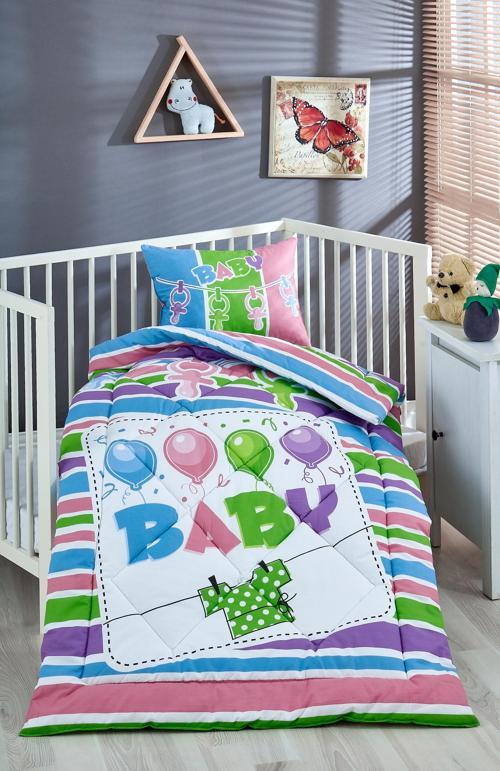 %100 Pamuk Kumaş Bebek Yorgan + Yastık Seti - BABY