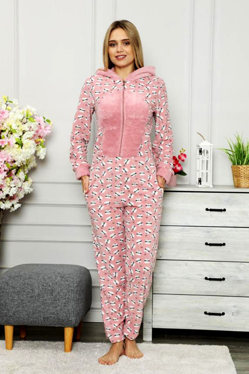 Kışlık Bayan Polar Peluş Tulum Pijama Takımı