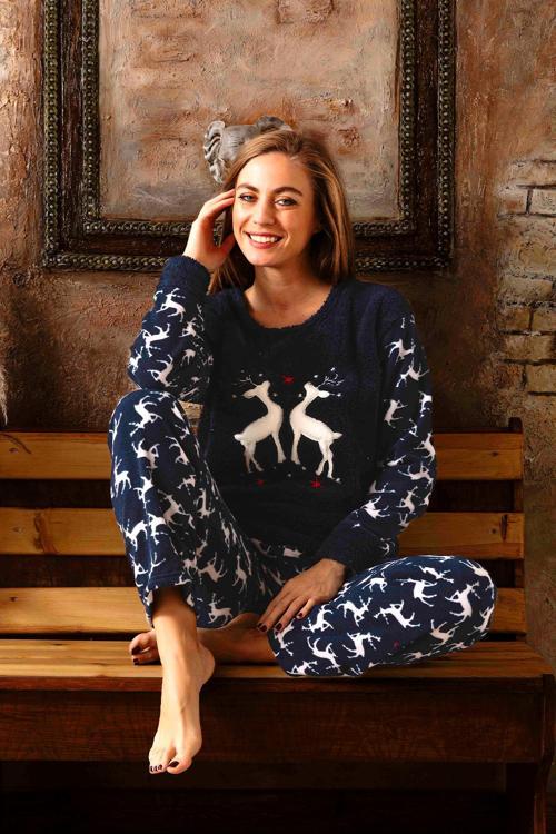 Kışlık Kadın Polar Pijama Takımı - Yılbaşı Pijaması