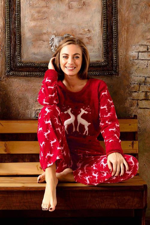Kışlık Kadın Polar Pijama Takımı - Yılbaşı Pijaması