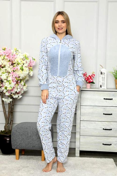 Kışlık Bayan Polar Peluş Tulum Pijama Takımı