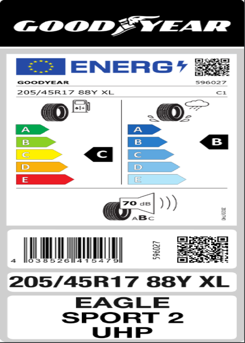 205/45R17 88Y Eagle Sport 2 UHP XL FP Oto Yaz Lastiği (Üretim Yılı: 2023)