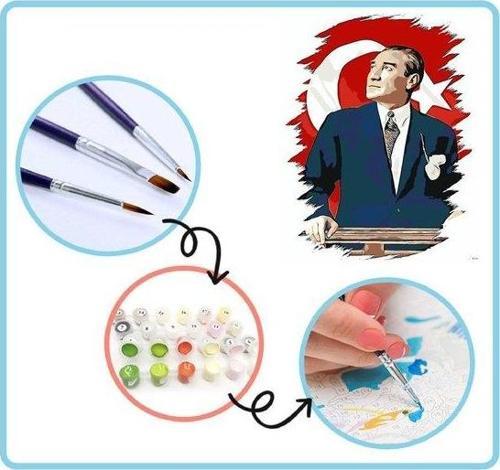 Mustafa Kemal Atatürk Sayılarla Boyama Seti 40x50cm Tuval