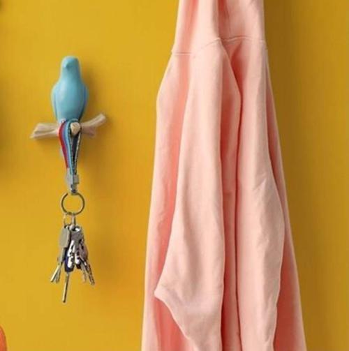 Dekoratif Tekli Modern Duvar Askılık Dal Üstünde Kuş Duvar Dekor Askı Mavi-110 x 95