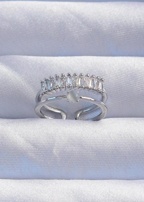 Pirinç Gümüş Renk Sedefli Zirkon Taşlı Su Yolu Model 2li Görünüm Ayarlanabilir Yüzük - TJ-BYK3254