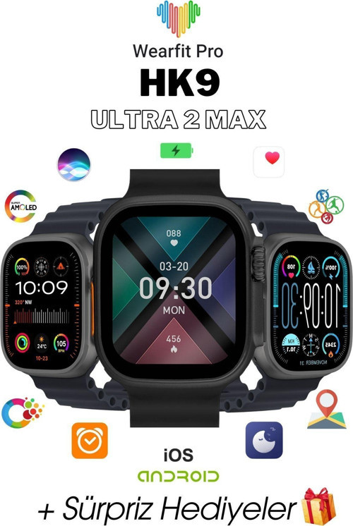 Wearfit Hk9 Ultra 2 Max Akıllı Kol Saati 49 mm Amoled Ekran Siyah