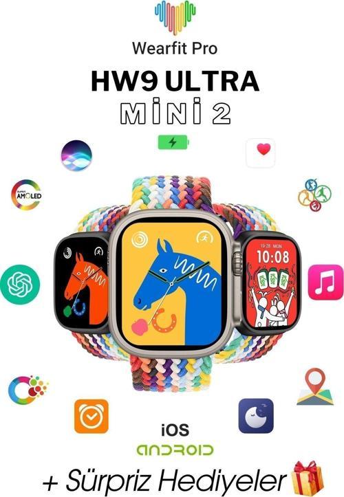 Wearfit Hw9 Ultra Mini 2 Akıllı Kol Saati Smart Watch Model 2.05 inç 45 mm Miniled Ekran Gri 