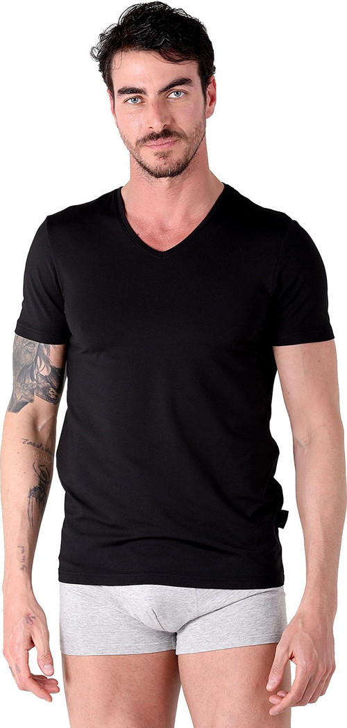V-yaka Kısa Kol T-shirt SİYAH