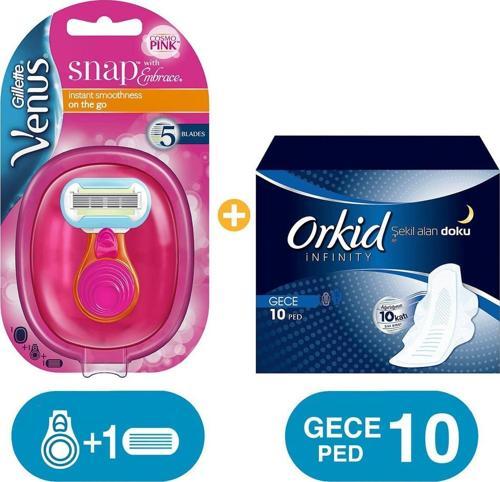 Venus Embrace Snap Tıraş Makinesi Seyahat Boyu + Infinity Hijyenik Ped gece 10'Lu