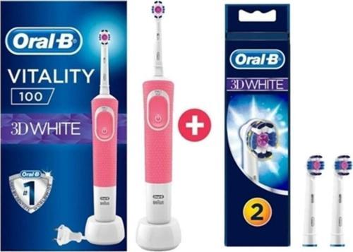 D100 3D White Pembe Vitality Şarjlı Diş Fırçası ve 2'li Yedek Başlık