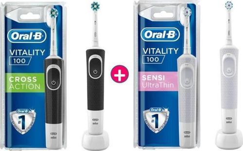 D100 Vitality Cross Action Siyah Sensi Beyaz Elektrikli Diş Fırçası