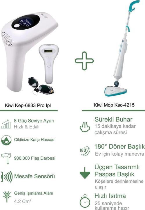 Kep-6833 Pro Ipl Lazer Epilasyon + Kiwi Antibakteriyel Buhar Basınçlı Temizleyici 4215