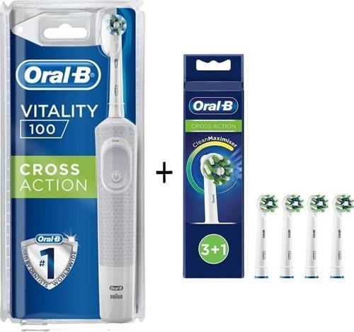 Oral B D100 Şarj Edilebilir Cross Actionwhiteelektrikli Diş Fırçası + 3+1 Yedek Fırça Başlığı