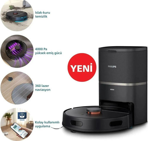 3110 Serisi Islak Kuru Moplu Siyah Robot Süpürge Premium Seri