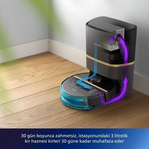 HomeRun 7000 Serisi Aqua Çöp İstasyonlu Siyah Gold Akıllı Robot Süpürge