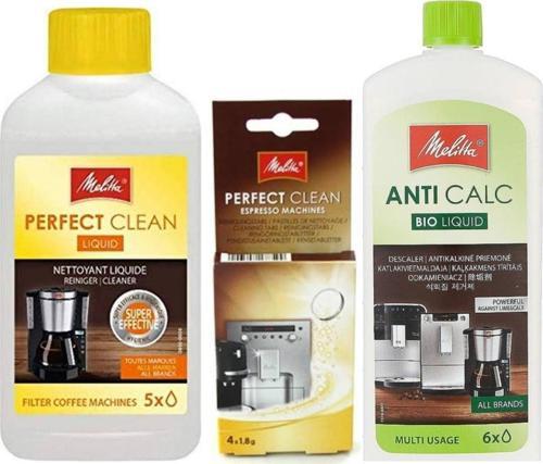 Kahve makinesi temizlik seti süt sistemi temizleme 250ml, kireç çözücü 250ml, 4lü temizleme tableti