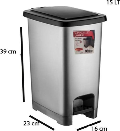 15Lt Plastik Slim Pedallı Çöp Kovası ( içi kovasız)