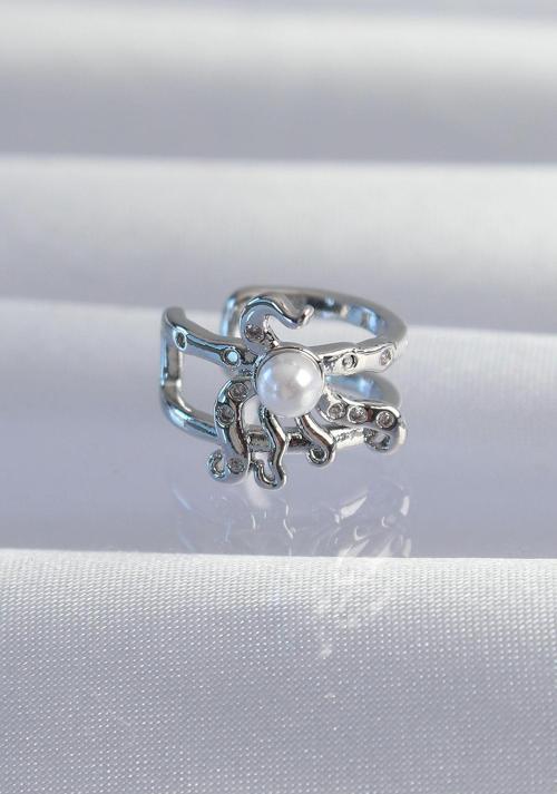 Pirinç Gümüş Renk İncili Ahtapot Earcuff Küpe - TJ-BKP9332
