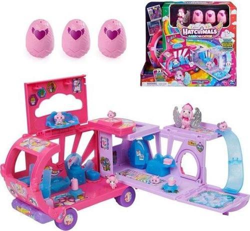 Hatchimals Colleggtibles Dönüşen Rainbow-Cation Karavan Oyuncak Araba 6 Özel Karakter 10 Aksesuar 60