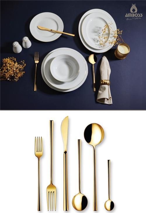 Galaxy - 125 Parça Hare 12 Kişilik Gold Porselen Yemek Takımı 12 Kişilik Çatal Kaşık Bıçak Seti Gold 