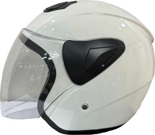 Xbyc 633 Solıd Şeffaf Vizörlü Yarım Motosiklet Scooter Kaskı L Beden Beyaz
