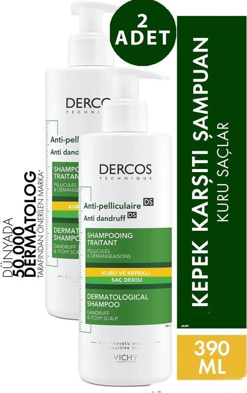 Dercos Anti-Dandruff Şampuan Kuru Saçlar için Kepek Karşıtı 390 ml 2 Adet