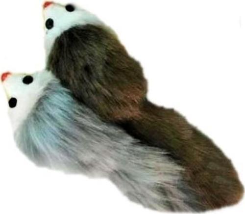 Tüylü kedi oyuncağı ikili fare kahverengi ve gri 17*5 cm
