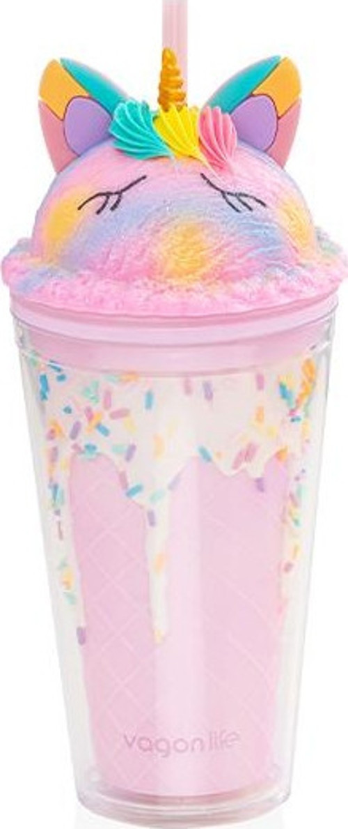 Pipetli Dondruma Unicorn Bardak Mor 450 ml