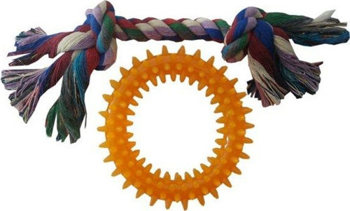 Köpek Diş Bakım Oyuncağı Simit 9 cm Ve Örgü Halat 18 cm Turuncu
