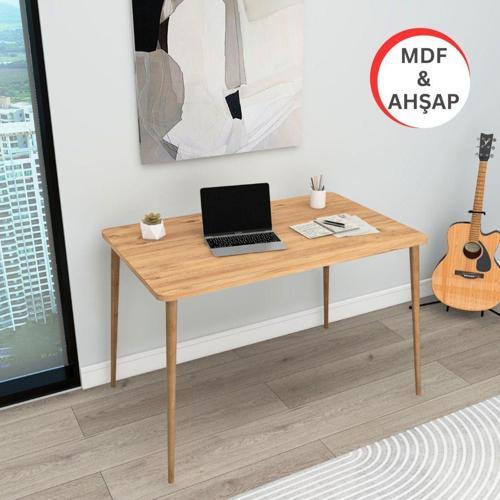 60X110 Cm Oval Kenarlı Mdf Lam Ahşap Ayaklı Çam Ahşap Desenli Mutfak Yemek Çalışma Masası