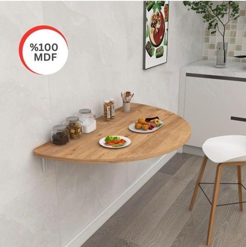 60X90 Cm Mdf Oval Tasarım Çam Ahşap Desenli Duvara Monte Kırma Katlanır Masa