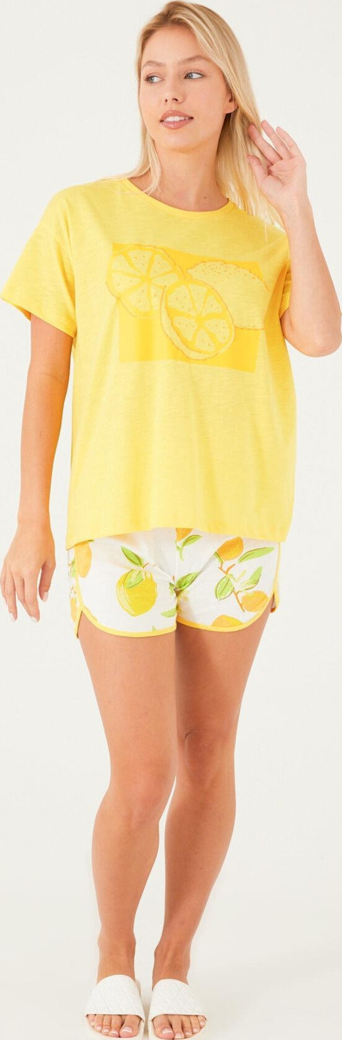 Roly Poly 3086 Lemon Pattern Sarı Kadın Şort Takım