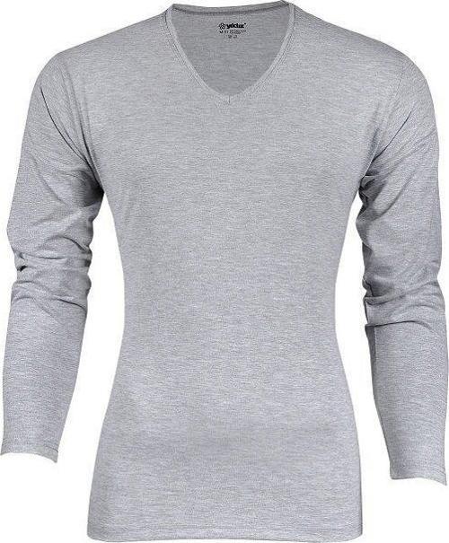 352 Gri Likralı V Yaka Uzun Kollu Erkek Body T-Shirt