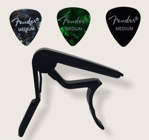 Gitar Ve Bağlama Kaposu Fc-75 Capo + 3 Adet Fender Medium Picks Pena